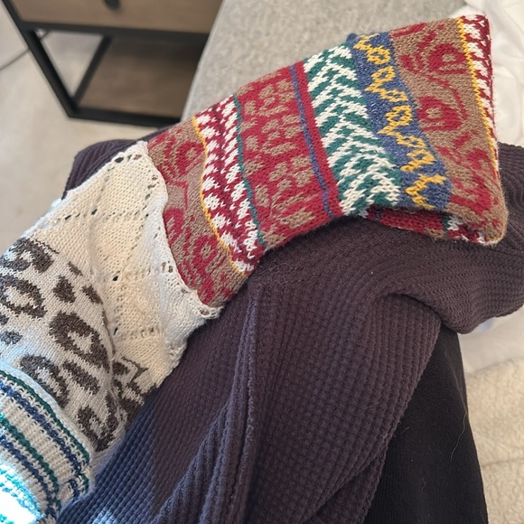 Free People Washed Black Colorful Sleeve Henley Long Sleeve Shirt - Picture 7 of 7